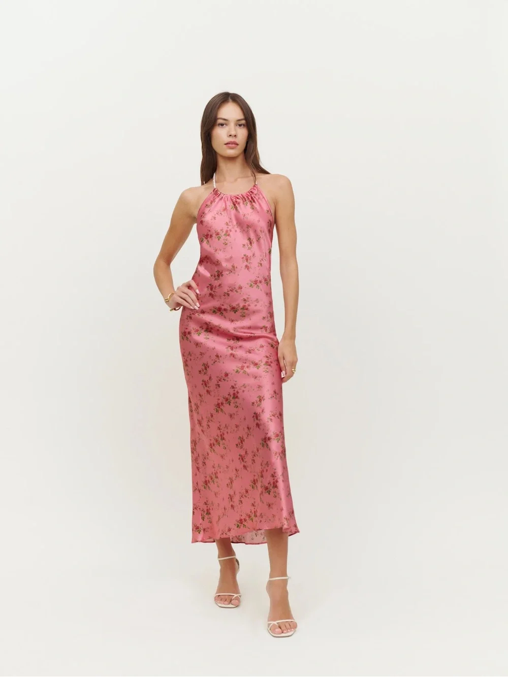 Reformation Floral Marixa Silk Midi Dress with Pearl Halter Size Small - Picture 5 of 5